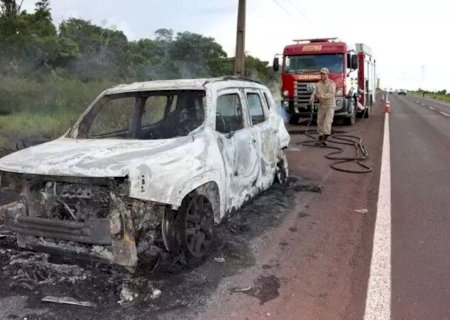 Veículo pega fogo em rodovia e proprietário salva só "celular e carteira"