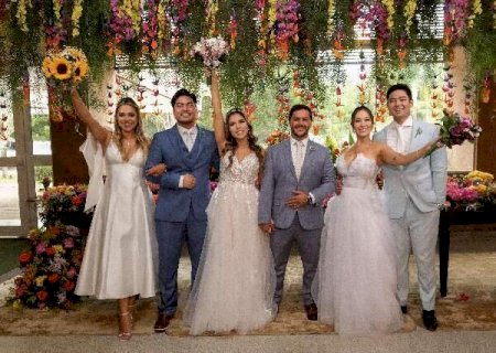 No mesmo altar, tr&ecirc;s irm&atilde;os dizem &lsquo;sim&rsquo; em festa com mil origamis