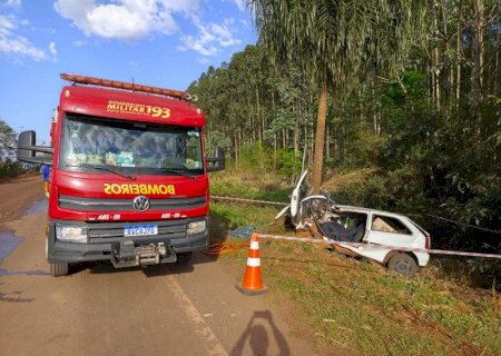 Veículo carregado com cigarros bate em coqueiro na MS-276; um morre e outro fica ferido