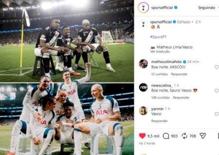 Tottenham publica foto com comemorações de jogadores do Vasco em gol de Rayan: "